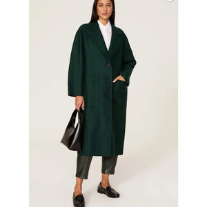 Harris Wharf London Plaid Virgin Wool Great Coat Hunter Green Women IT 38 EUC